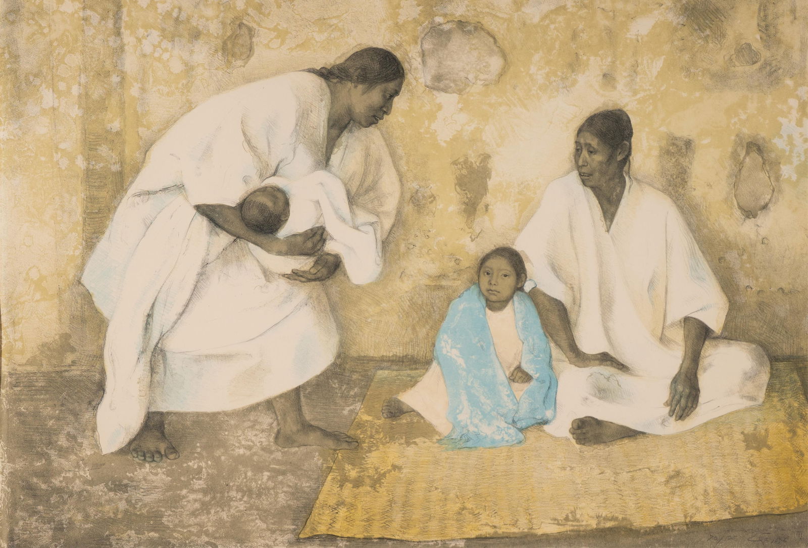 Francisco Zuniga, 1912-1998, Familia Indigena I: lithograph in colors 1976; ed. 70/125; signed and numbered in pencil Sight: 24 1/2 x 35 1/4 in. (62.2 x 89.5 cm.) Frame: 36 x 46 in. (91.4 x 116.8 cm.)