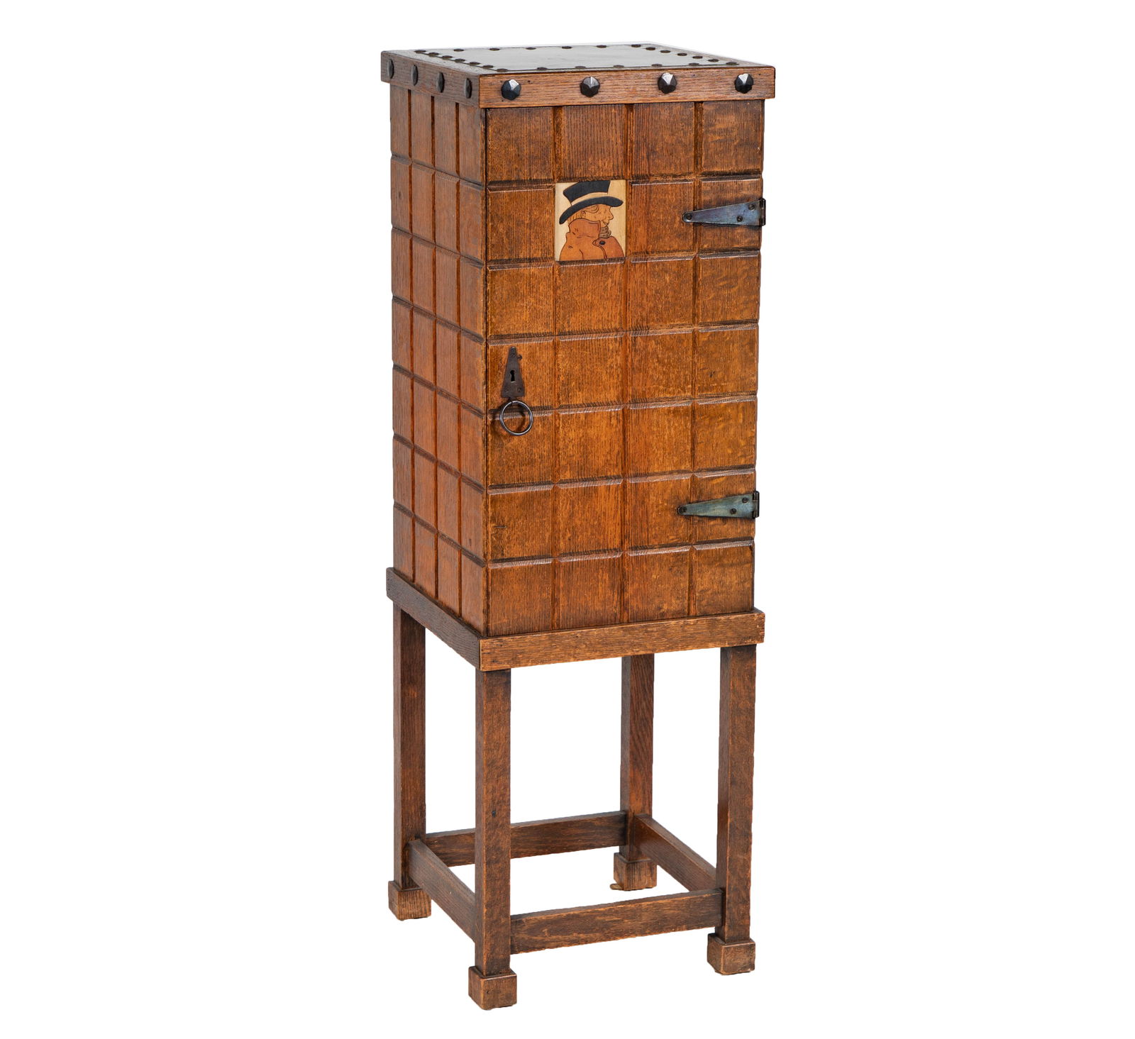 An Arts and Crafts Copper-Mounted Oak Smoking Cabinet (1 of 8)