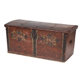 An Iron-Mounted Painted WoodTrunk