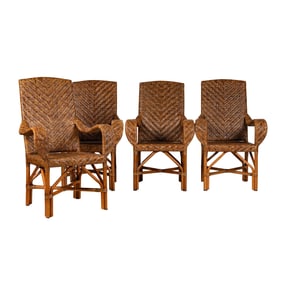 A Set of Four Wicker and Rattan Armchairs