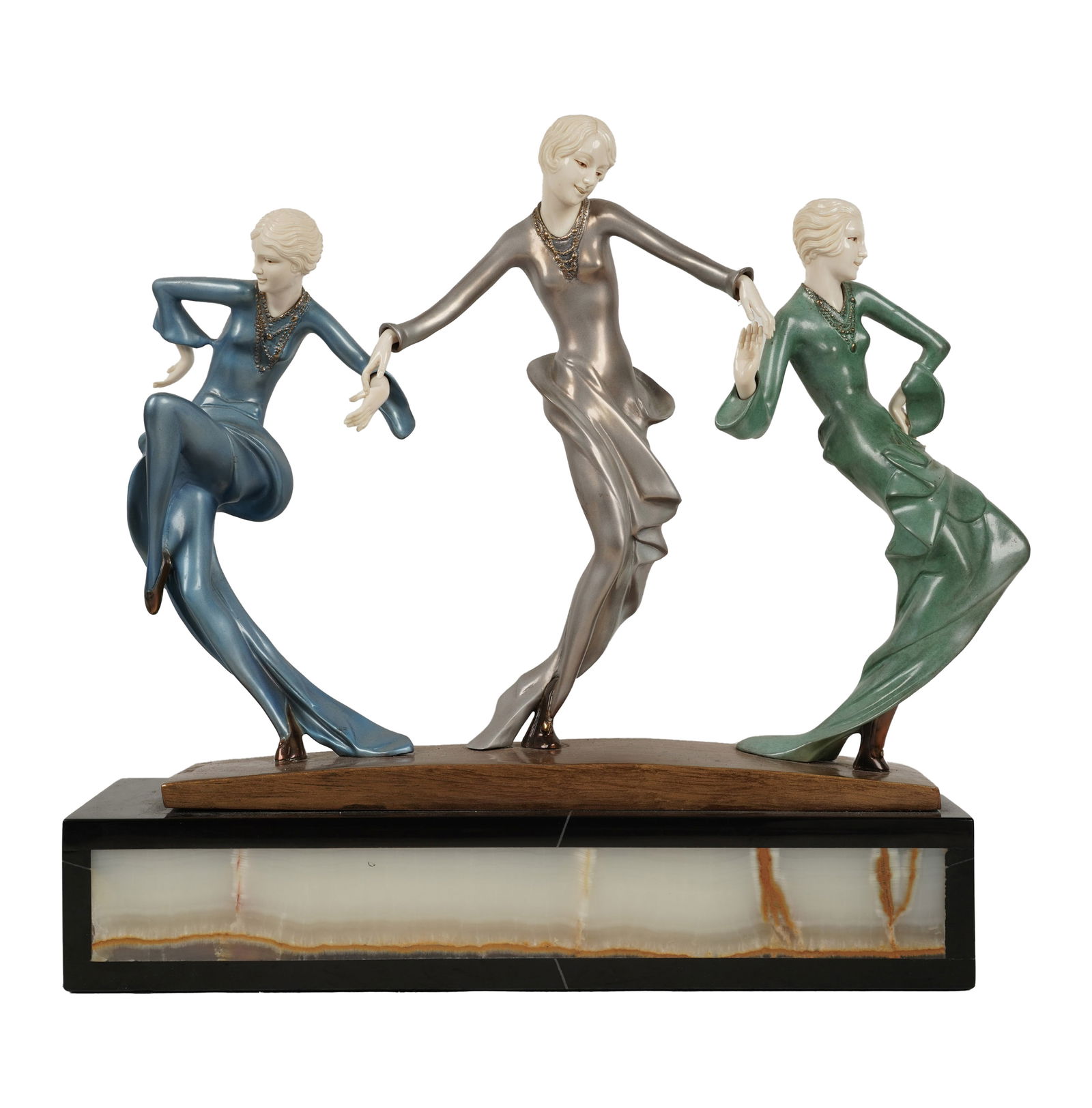 Paul Philippe, 1870-1930, Dancers: cold-painted bronze, mounted to onyx base; signed in casting Overall: 17 1/2 x 17 1/4 x 5 in. (44.5 x 43.8 x 12.7 cm.)
