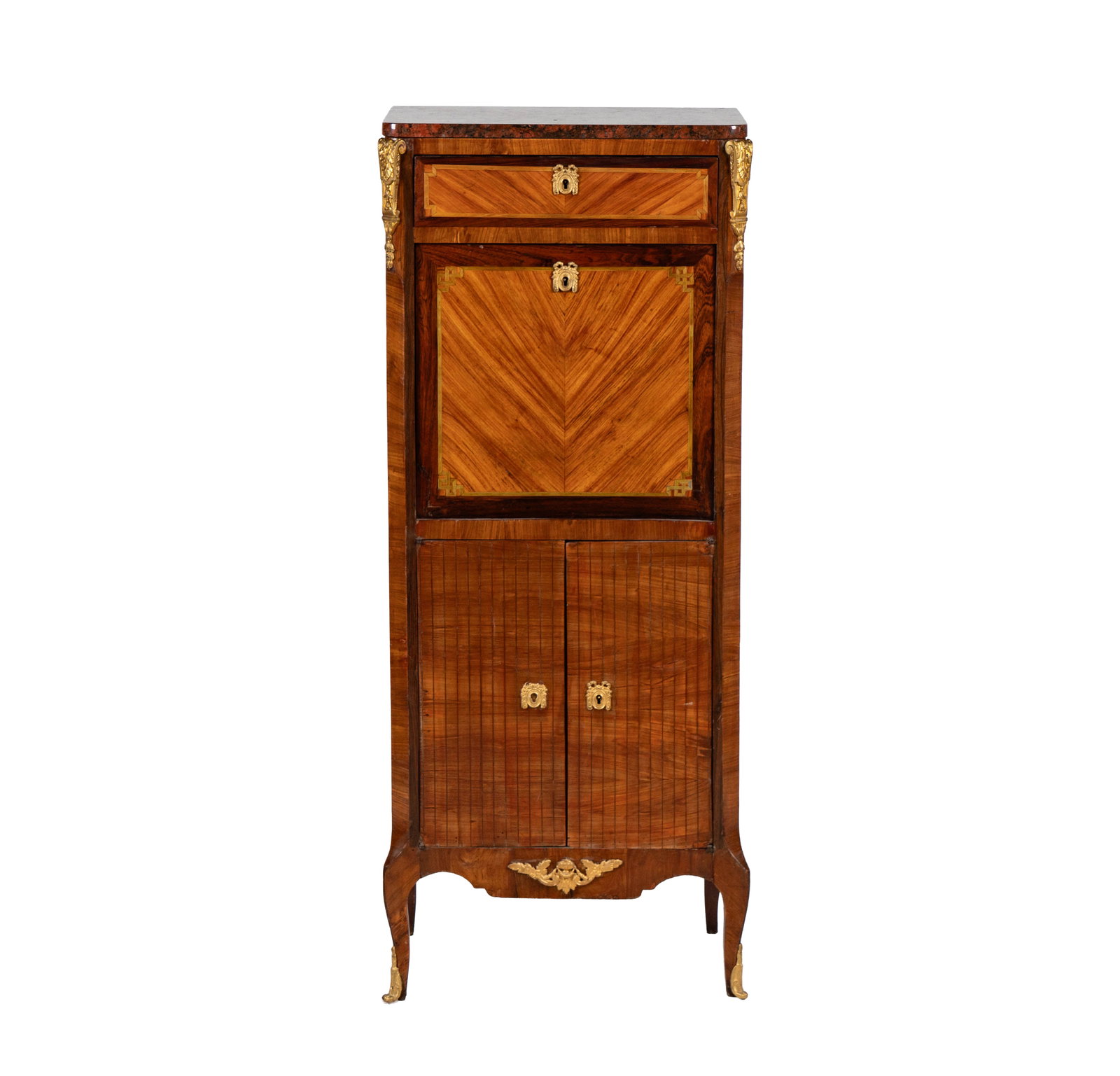 A Louis XV-Style Gilt Metal-Mounted Secretary: with marble top and key 50 x 20 x 12 in. (127 x 50.8 x 30.5 cm.)