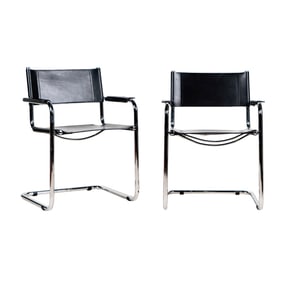 A Pair of Marcel Breuer-Style Chrome and Leather Armchairs