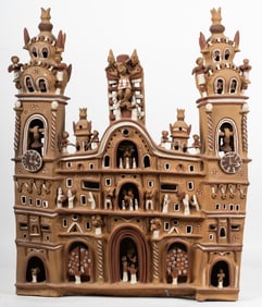 A Mexican Painted Pottery Model of a Cathedral