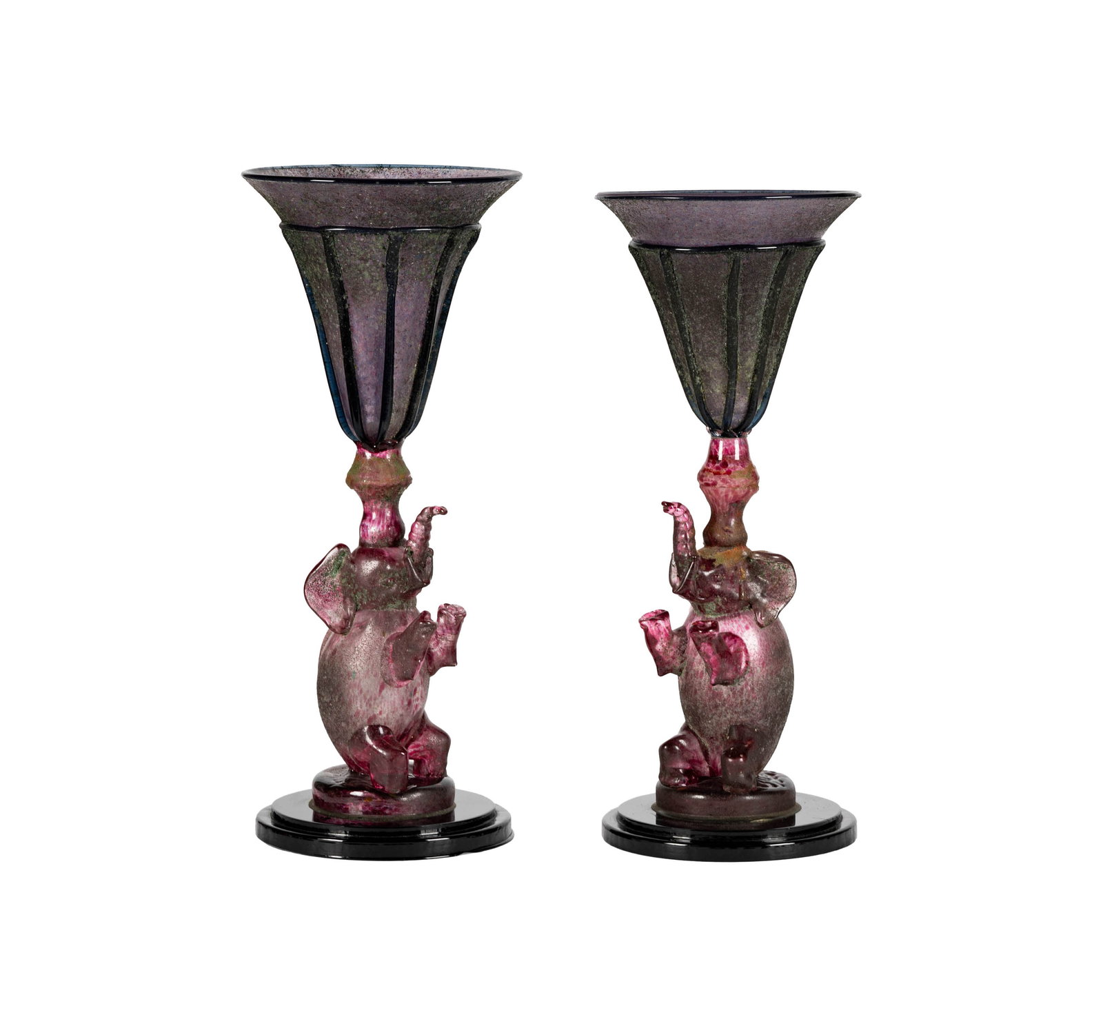 Larry Flynt: A Pair of Glass Elephant-Form Vases: unsigned 21 x 8 1/2 in. (53.3 x 21.6 cm.)