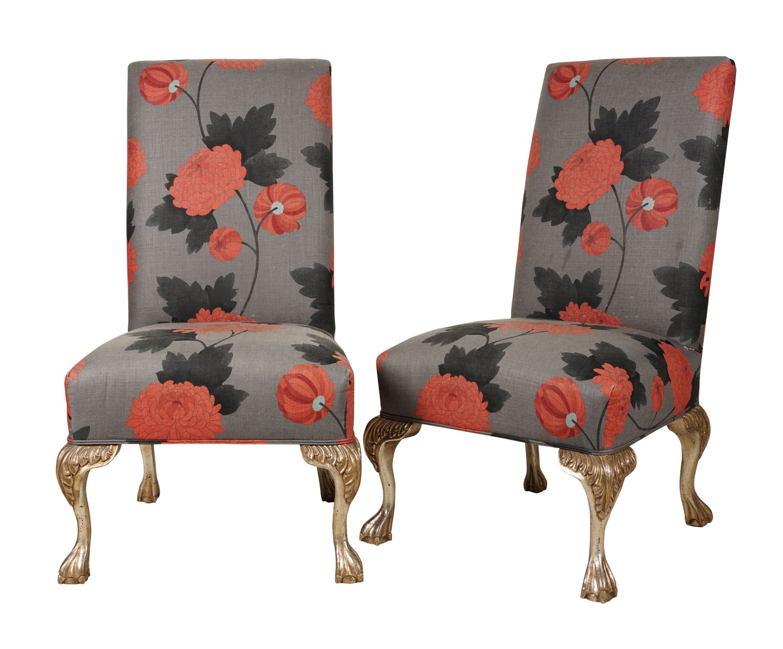 A Pair of Nancy Corzine Side Chairs: silvered wood, fabric 42 x 24 x 26 in. (106.7 x 61 x 66 cm.) Seat height: 18 1/2 in. (47 cm.)