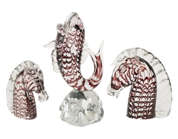A Group of Three Murano-Style Glass Animal Sculptures
