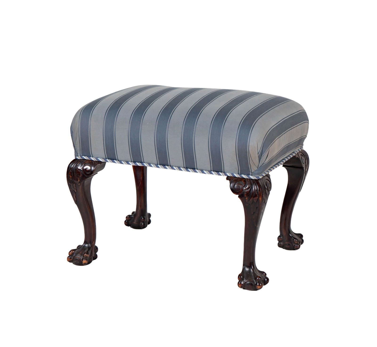 A Queen Anne-Style Bench: covered with striped fabric 20 x 25 3/4 x 20 in. (50.8 x 65.4 x 50.8 cm.)