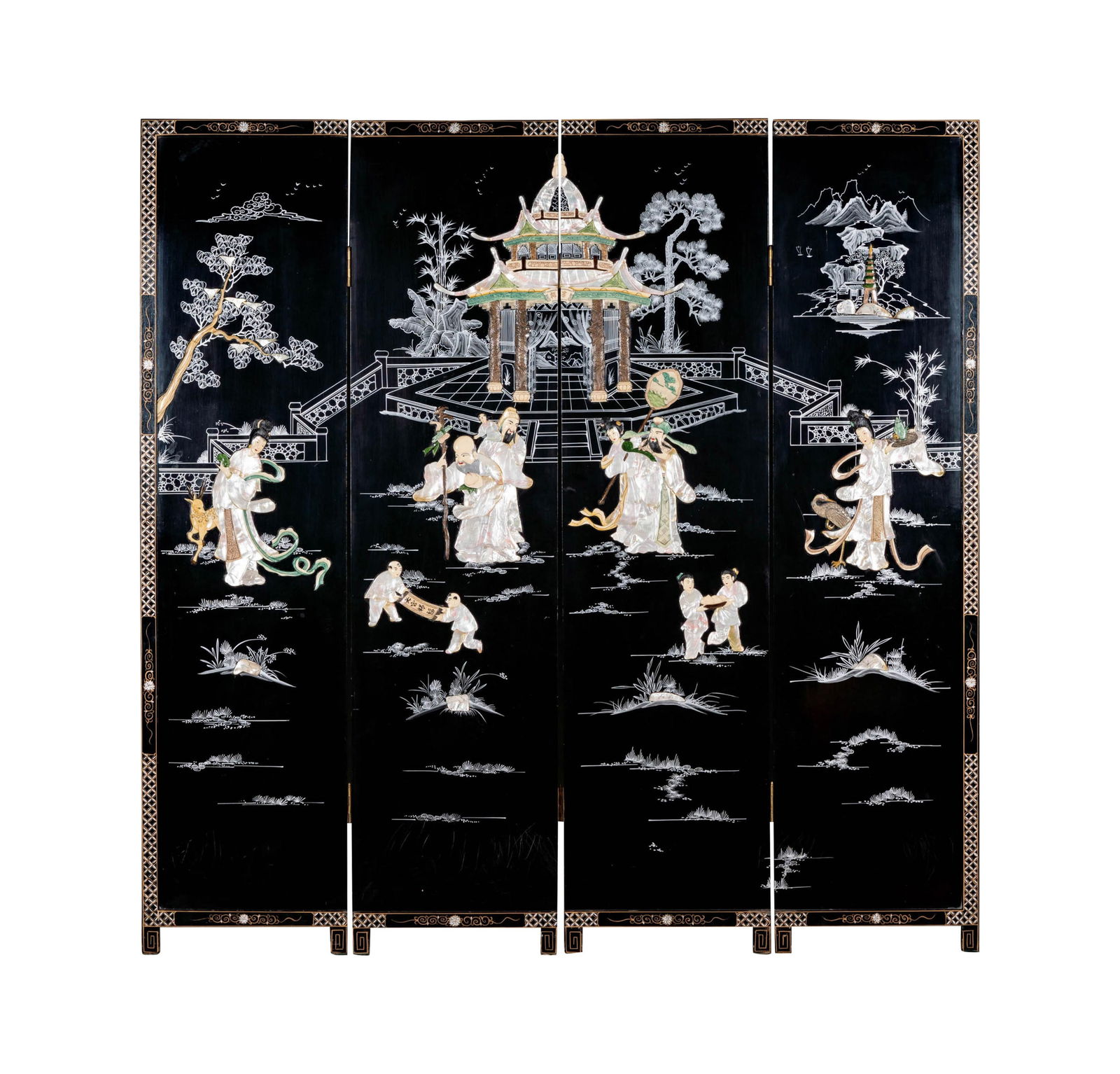 A Chinese Four-Panel Hardstone and Shell-Inlaid Floor Screen (1 of 8)