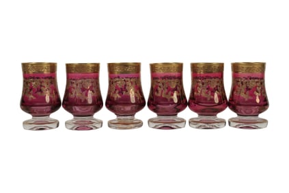 Six Murano Gilt Cranberry Glass Cups