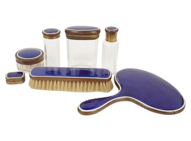 A German Blue Guilloche Enamel Dresser Set