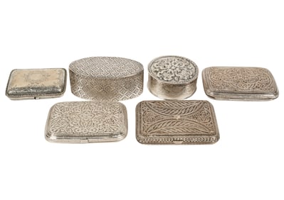 A Group of Six Silver Cases and Boxes