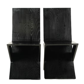 A Pair of Ebonized Wood Z-form Chairs