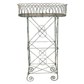 A Vintage French Painted Wirework Plant Stand