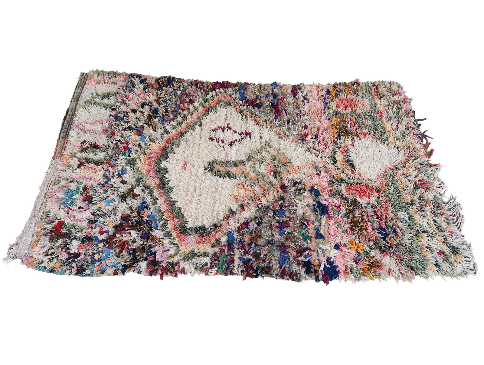 A Moroccan Boucharouite Rug: made with fabric scraps of wool, nylon, and cotton 6' 10" x 5' 1"
