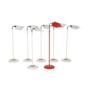 A Group of Mid-Century Brass Bridge Lamps