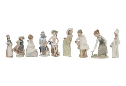 A Group of Nine Lladro Porcelain Figures