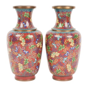 A Pair of Chinese Cloisonne Vases