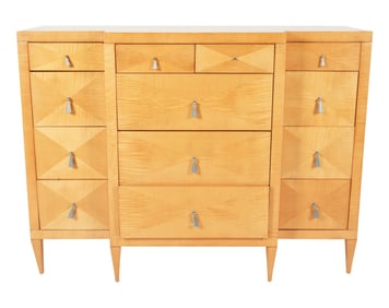 A Baker Archetype Sycamore Chest of Drawers