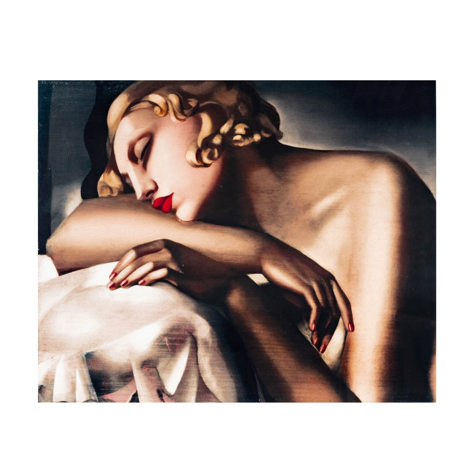 After Tamara de Lempicka, Polish, 1898 - 1980, Resting Nude: 27 1/4 x 33 3/4 in. (69.2 x 85.7 cm.) Frame: 37 x 43 1/4 in. (94 x 109.9 cm.)
