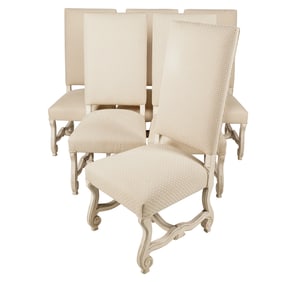 Six White-Painted Carved Wood Dining Chairs