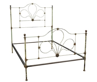 A Green-Painted Iron Bed