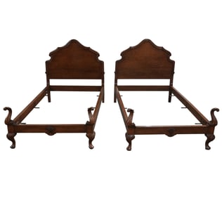 A Pair of Carved Wood Twin Beds
