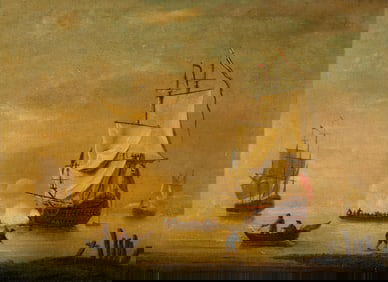 Clipper Ships In Harbor Scene