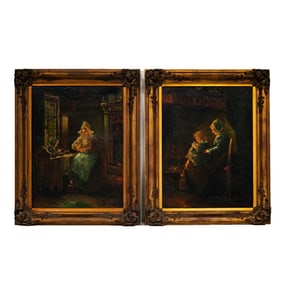 Two Continental School Paintings of Women and Children