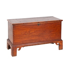 A Vintage American Carved Wood Low Chest on Stand
