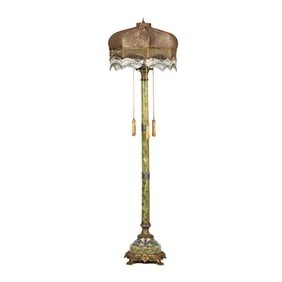 A French Green Onyx and Champleve Enamel Floor Lamp