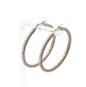 Pair of Italian 14 Karat White Gold Hoop Earrings