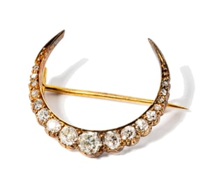 Bob Newhart: Low Karat Yellow Gold and Diamond Crescent Moon Brooch