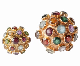 Two 18 Karat Yellow Gold Gem-set Sputnik Rings