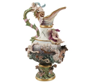 A Large Meissen Porcelain Figural Ewer