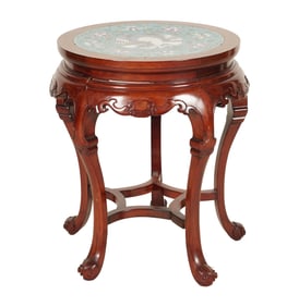 A Chinese Cloisonne Hardwood and Inset Taboret