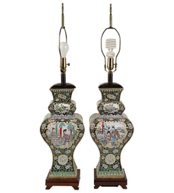 A Pair of Chinese Enamel Table Lamps