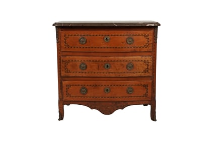 An Italian Rococo Marble-Top Inlaid Fruitwood Commode