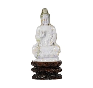 A Chinese Carved Jade and Hardwood Figure of Buddha