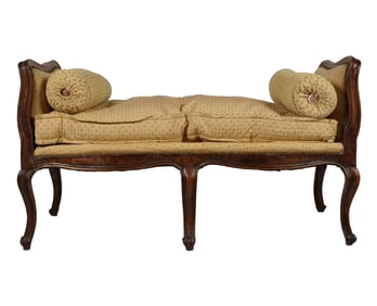 Louis XV-Style Carved Wood and Upholstered Bench