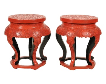 Pair of Chinese Red Lacquer Taborets