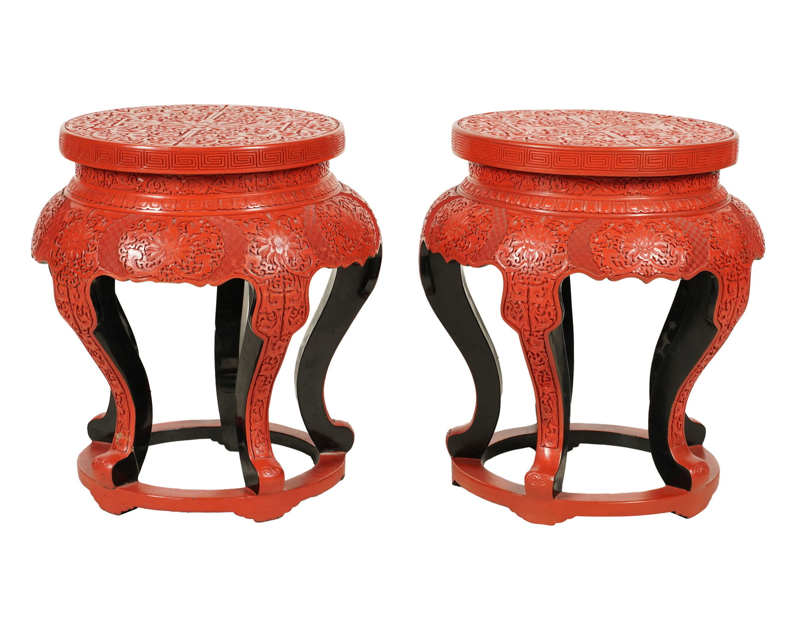 Pair of Chinese Red Lacquer Taborets (1 of 7)