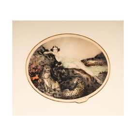 Louis Icart, French/American 1888-1950, Lady with Leopards (Thais)