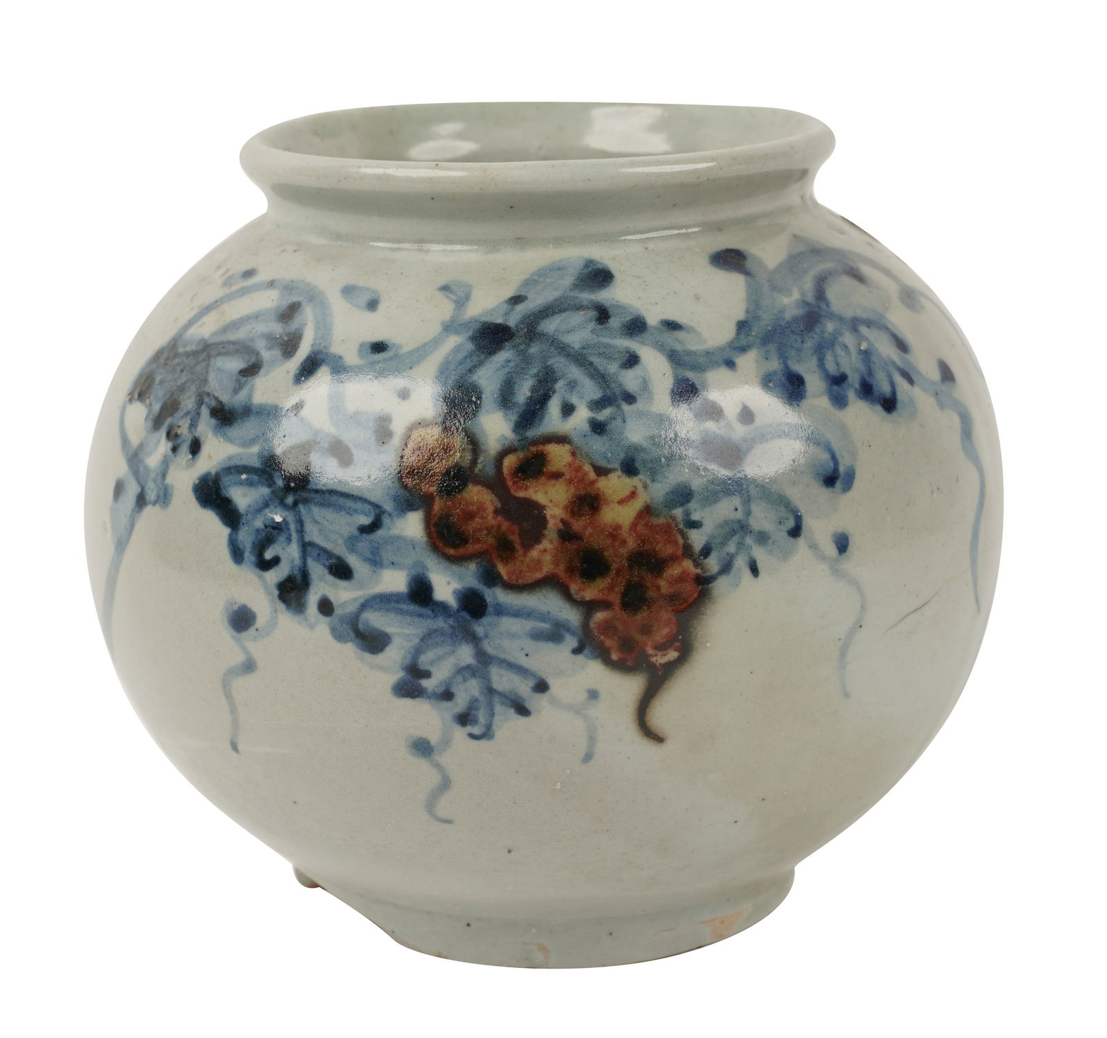A Korean Blue and Copper Underglaze Jar: Joseon dynasty 7 x 8 in. (17.8 x 20.3 cm.)