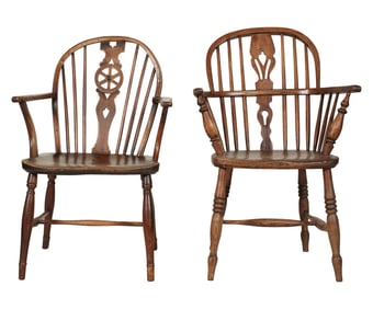 Two Assorted Windsor Style Armchairs