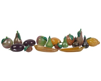 A Group of Iridescent Glass Fruits