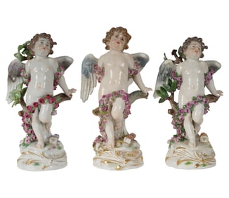 Three Meissen Porcelain Cherub Figures
