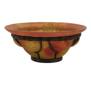 A Daum Nancy and Louis Marjorelle Art Glass and Iron Bowl
