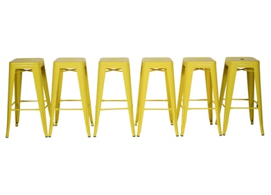 A Set of Six Metal Bar / Counter Stools