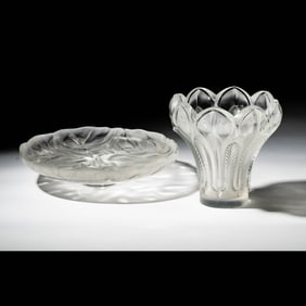 A Lalique Glass Esna Vase and Barbade Bowl